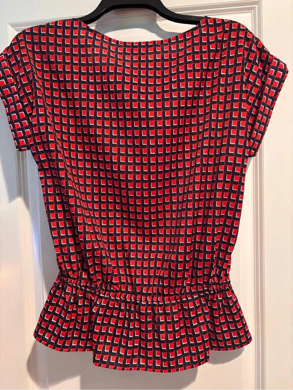 MICHAEL Michael Kors Geometric Peplum Blouse Red Black Small
